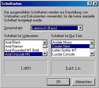 Fonteinstellung f&uuml;r Unicode                                            